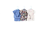 3Pcs Woven Gauze Hat Top Short Set